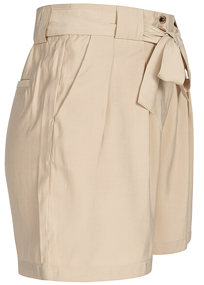 VILA Damen High Waist Shorts mit Bindegrtel und 2-Pockets cement beige