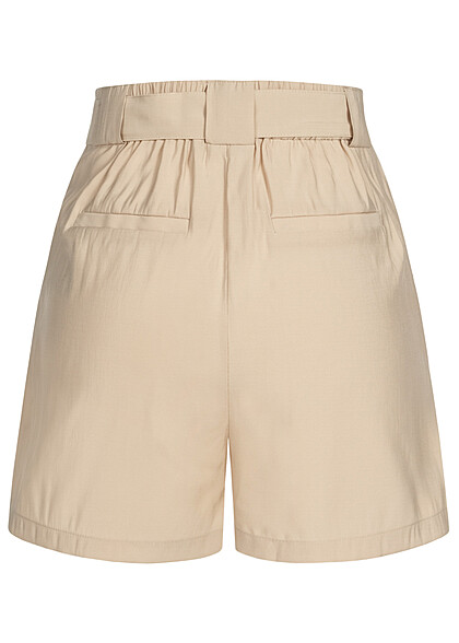 VILA Damen High Waist Shorts mit Bindegrtel und 2-Pockets cement beige