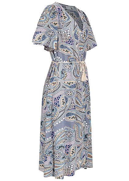 VILA Damen V-Neck Kleid mit All Over Print multicolor