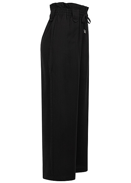 VILA Damen High Waist Paperbag Stoffhose mit Bindedetail und 2-Pockets schwarz