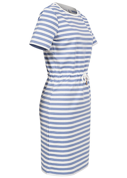 VILA Damen Kleid mit Bindedetail und Streifen english manor blau weiss
