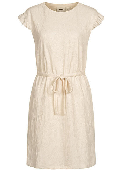 VILA Damen Kleid mit Bindedetail und Rüschen birch beige