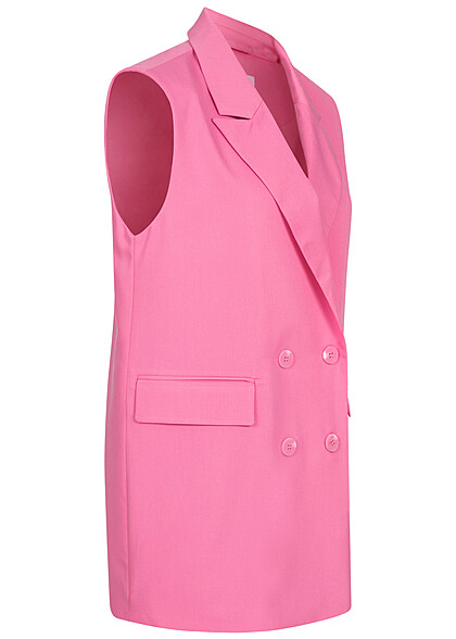 VILA Damen Blazer Weste mit Knöpfen und 2-Pockets fuchsia pink