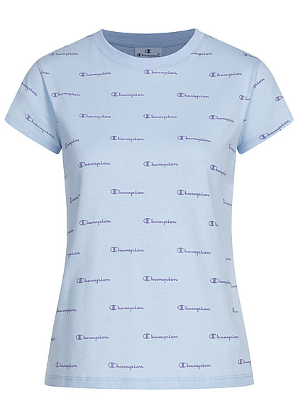 Champion Damen T-Shirt mit Logo Print hell blau