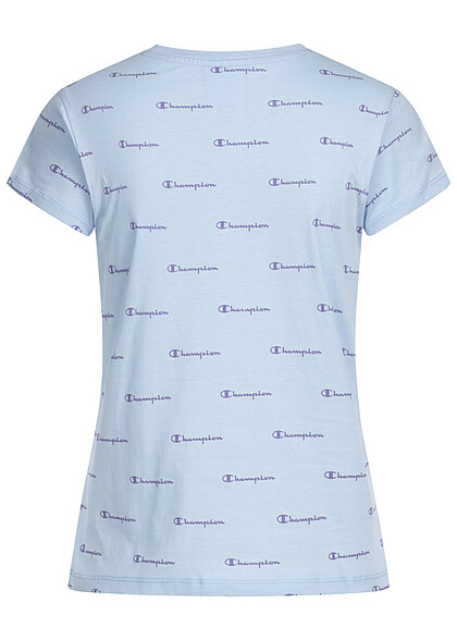 Champion Damen T-Shirt mit Logo Print hell blau