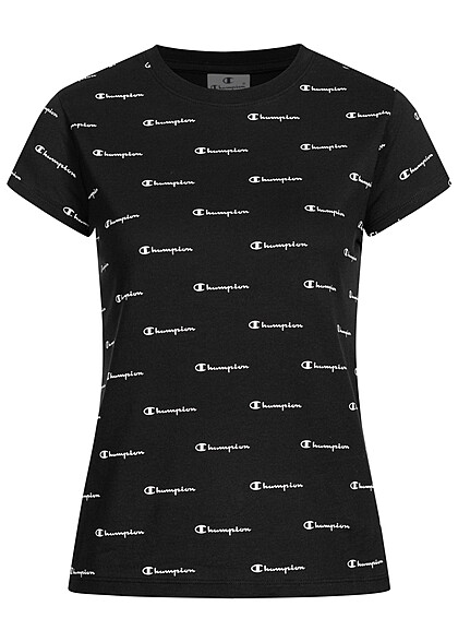 Champion Damen T-Shirt mit Logo Print schwarz weiss