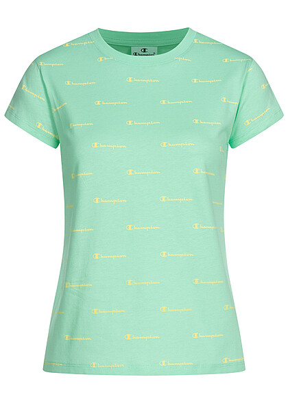 Champion Damen T-Shirt mit Logo Print grün gelb
