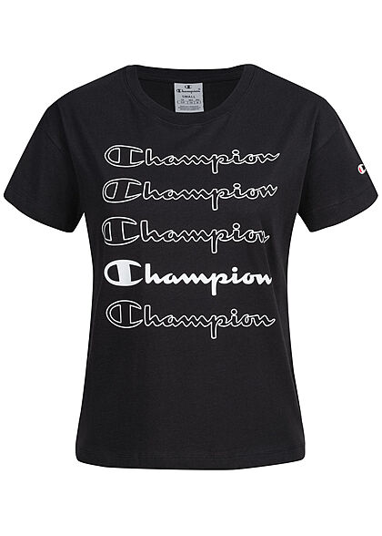 Champion Damen T-Shirt mit Logo Print schwarz weiss