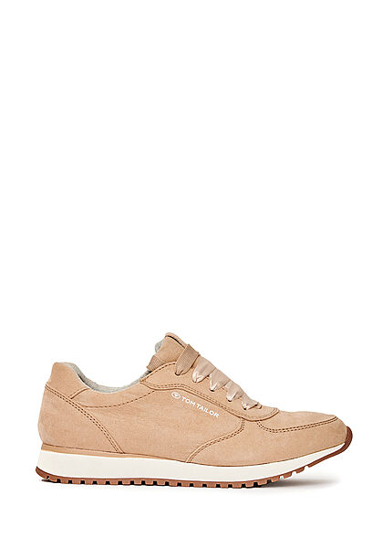 Tom Tailor Dames Suede Look Sneaker met veters zand beige