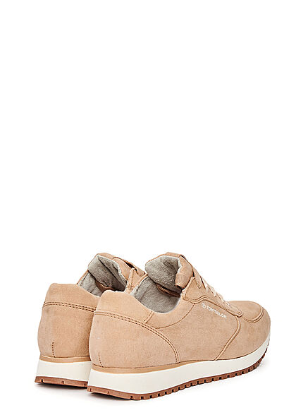 Tom Tailor Dames Suede Look Sneaker met veters zand beige