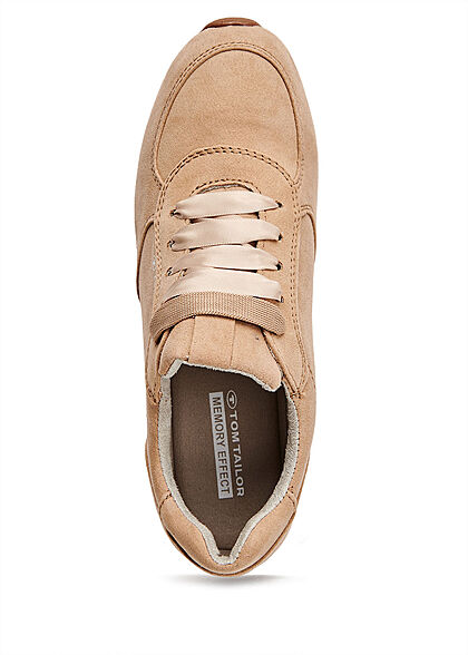 Tom Tailor Dames Suede Look Sneaker met veters zand beige