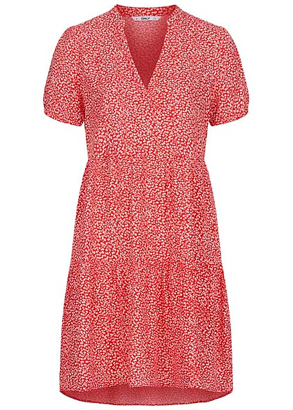 ONLY Dames Jurk met volant en V-hals all over print rood