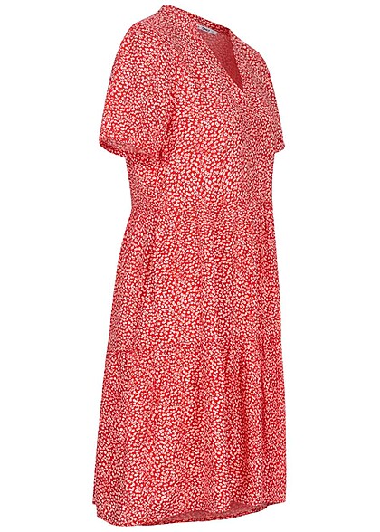 ONLY Dames Jurk met volant en V-hals all over print rood