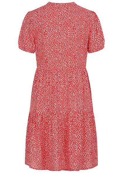 ONLY Dames Jurk met volant en V-hals all over print rood