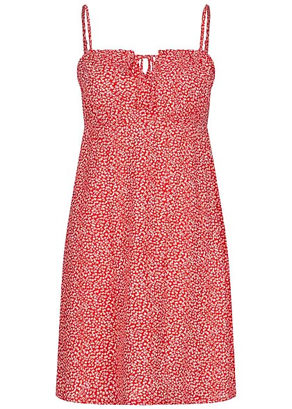 ONLY Dames Viscose Jurk met binddetail en ruches rood wit