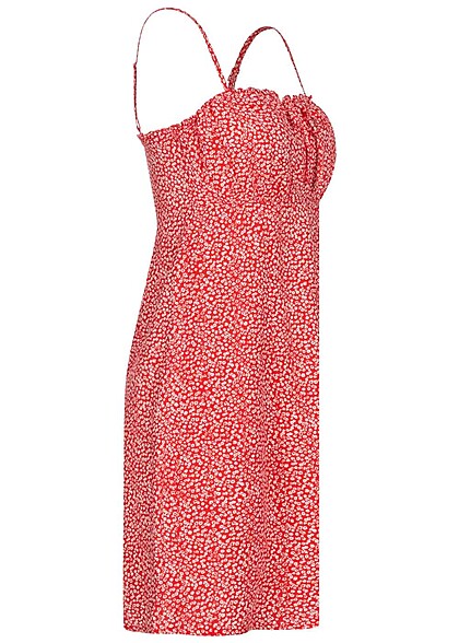 ONLY Dames Viscose Jurk met binddetail en ruches rood wit