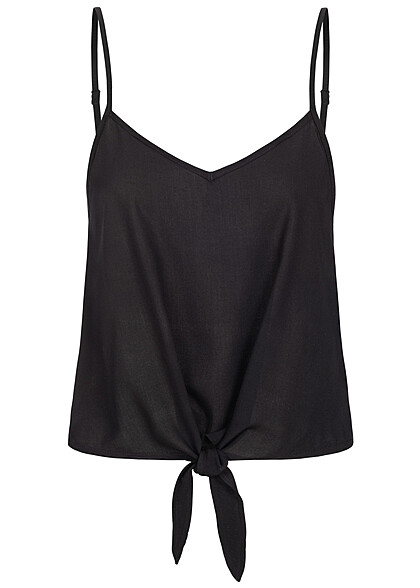 ONLY Dames Top met V-hals en knoopdetail zwart