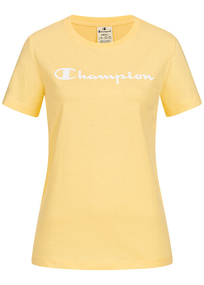 Champion Dames T-Shirt met logo-opdruk geel wit