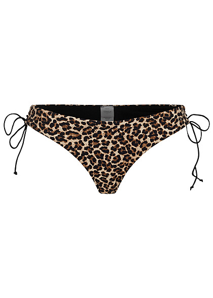 ONLY Dames Bikinislip met binddetails en leoprint bruin zwart