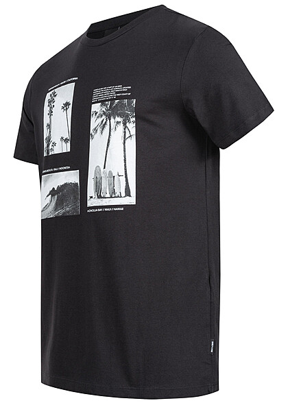 ONLY & SONS Heren T-shirt met Beach and Palms opdruk zwart wit