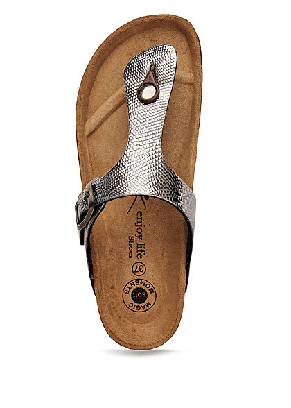 Enjoy Life Shoes Dames Sandaaltje met gesp en zilverkleurig structuurpatroon