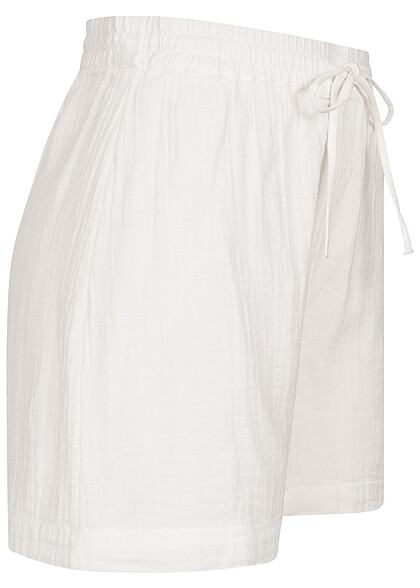 Pieces Dames High Waist Shorts in linnen-look met trekkoordjes wit