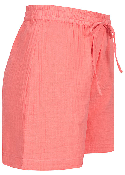 Pieces Dames High Waist Shorts in linnen-look met trekkoordjes roze