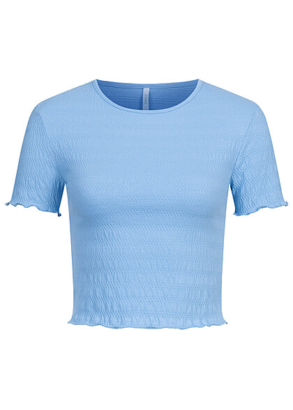 ONLY Dames Crop Shirt met ruches blauw