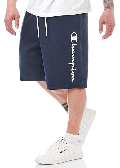 Champion Herren Bermuda Sweat Shorts mit Logo Print 2-Pockets navy blau weiss