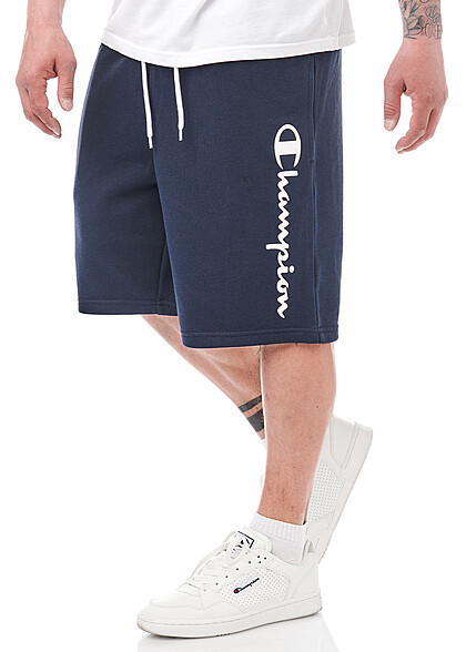 Champion Heren Bermuda sweatshort met logoprint 2 zakken marineblauw wit - Art.-Nr.: 22040670