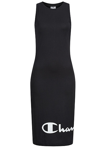 Champion Damen Midi Sweat Kleid mit Logpo Print schwarz weiss - Art.-Nr.: 22040672