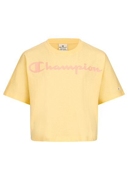 Champion Kids Mädchen T-Shirt mit Logo Frontprint gelb rosa