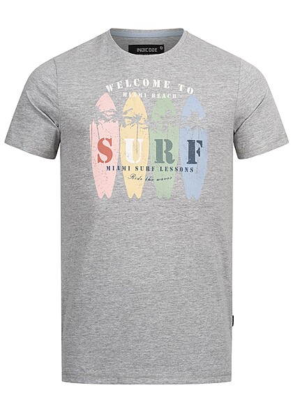 Indicode Heren T-shirt met SURF-print grijs veelkleurig