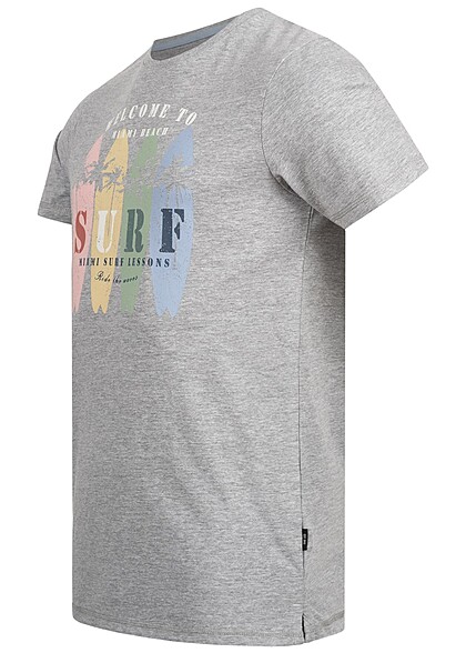 Indicode Heren T-shirt met SURF-print grijs veelkleurig