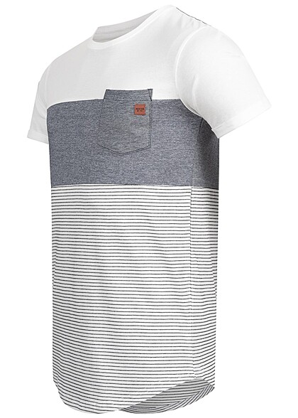 Indicode Heren 2-Tone T-shirt met strepen en borstzak wit blauw
