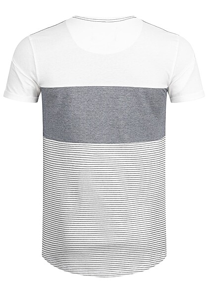 Indicode Heren 2-Tone T-shirt met strepen en borstzak wit blauw