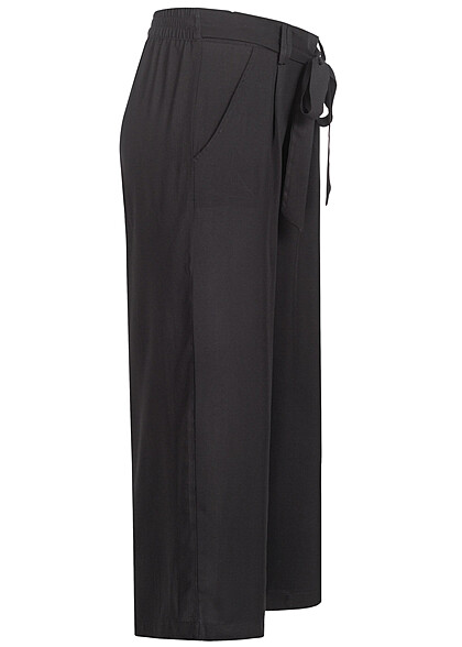 ONLY Dames Korte broek van viscose met wijde pijpen en bindceintuur zwart