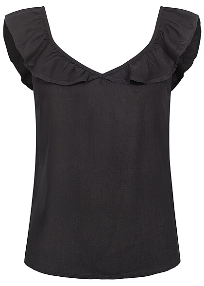 ONLY Dames Viscose Top met V-hals en ruches zwart