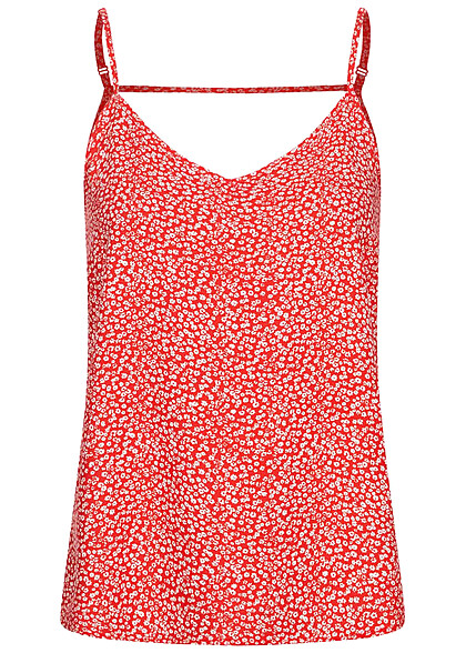 ONLY Dames Viscose Top met V-hals en bloemenprint rood wit