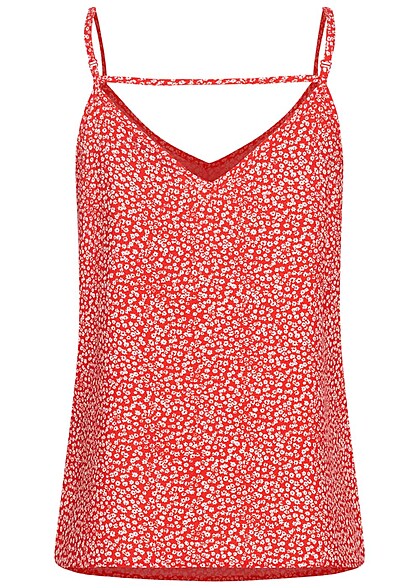 ONLY Dames Viscose Top met V-hals en bloemenprint rood wit