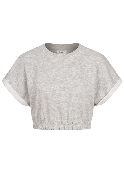 ONLY Dames Cropped Sweatshirt met elastiek aan de zoom lichtgrijs - Art.-Nr.: 22040717