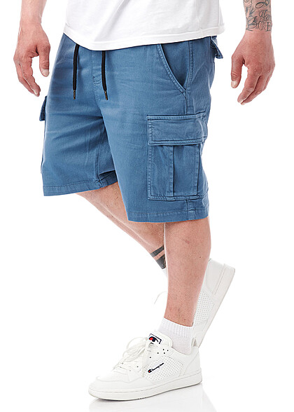 Indicode Heren Cargo Shorts met 6 zakken en trekkoorden blauw