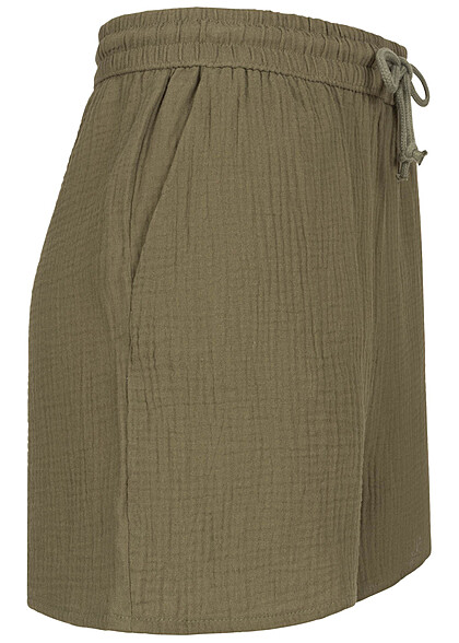 ONLY Dames High Waist korte broek met 2 zakken en getextureerde stof olijfgroen