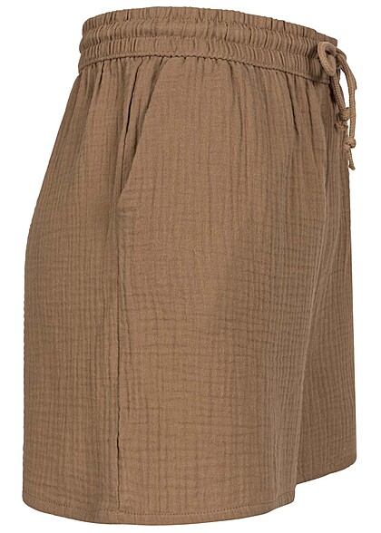 ONLY Dames High Waist korte broek met 2 zakken en getextureerde stof bruin