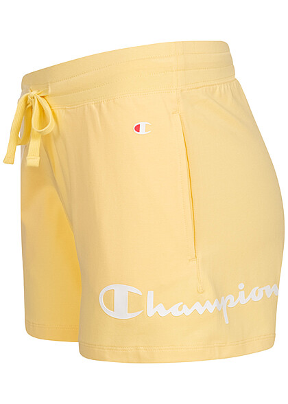 Champion Dames Sweatshort met 2 zakken en logoprint geel wit
