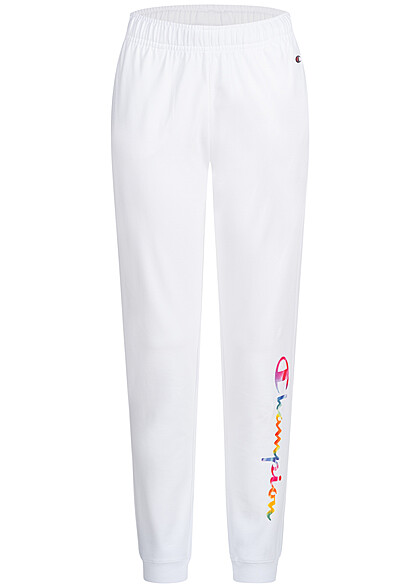 Champion Dames Sweatbroek met multicolor logo-opdruk en 2 zakken wit