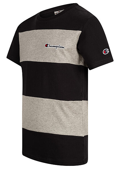 Champion Kids Jongens T-shirt met strepen en logo zwart grijs