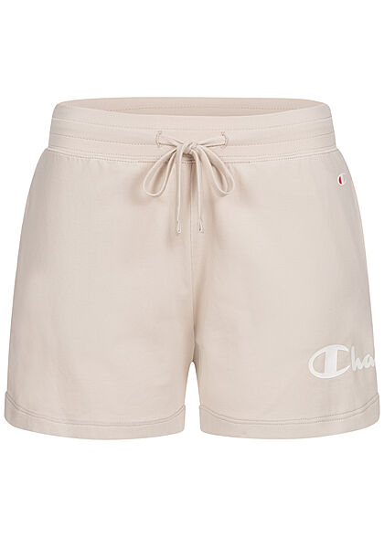 Champion Dames Korte broek met elastische tailleband en logoprint beige wit