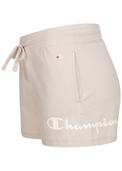 Champion Dames Korte broek met elastische tailleband en logoprint beige wit