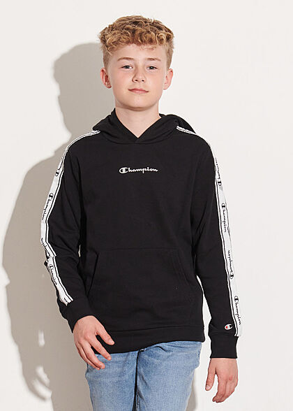 Champion Kids Jongens Hoodie met kangoeroezak en logoprint zwart wit